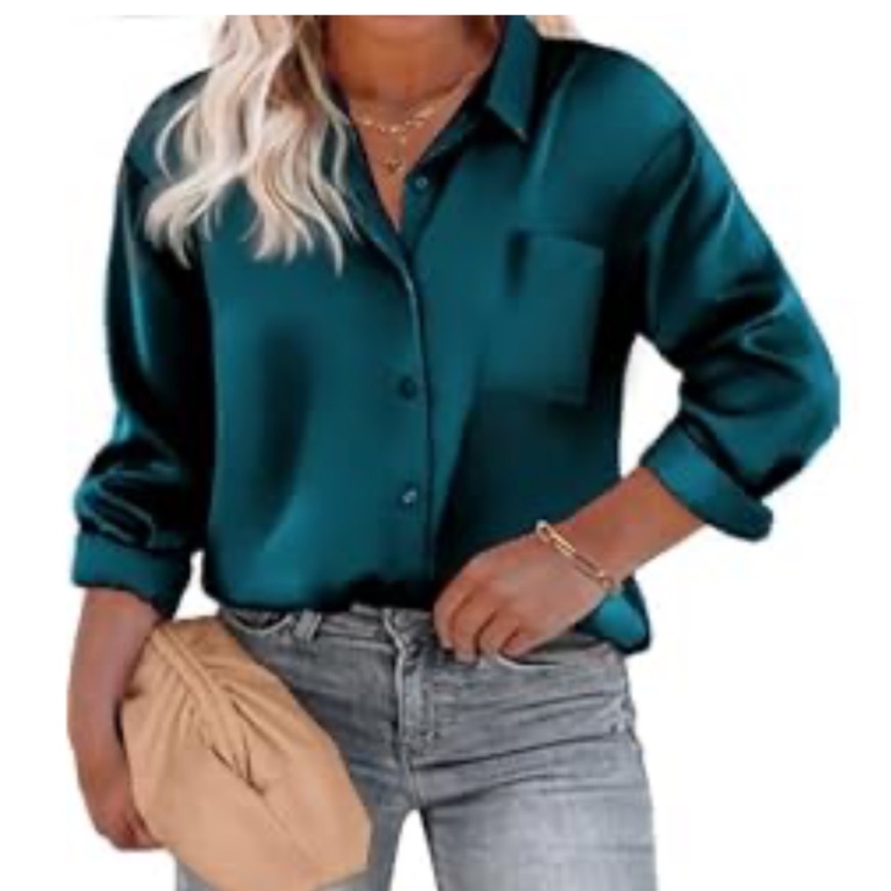 Elegant Teal Button-Down Women's Shirt